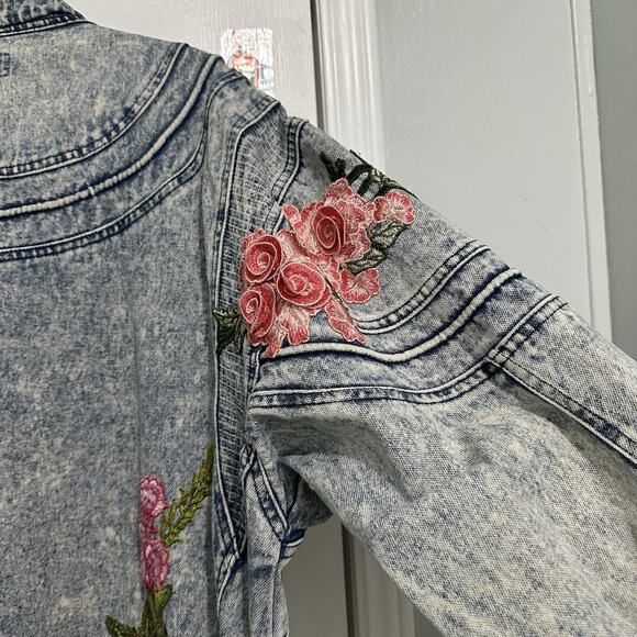 Vintage Acid Wash Denim Jean Bomber Jacket Y2K Ruth Douglas Floral Size Medium - Picture 14 of 15